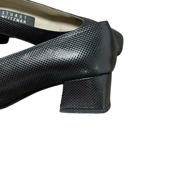 VINTAGE 80s Stuart Weitzman Leather Square Toe Block Heel Black Pumps Size 6.5 - Picture 13 of 13
